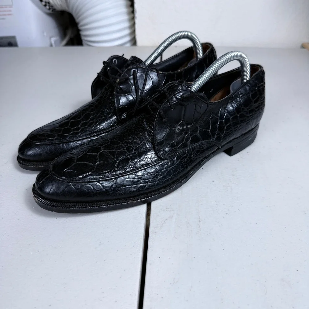 G.B.H. Field Derby Shoes Mens 8.5 Black Genuine Reptile Leather Exotic Oxfords